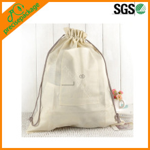 natural cotton washable drawstring bag with pocket